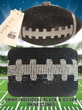 Football Black Deluxe Rhinestone Hardcase Crossbody Clutch + Comfort Strap NEW